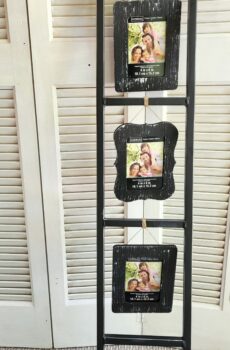 Metal Ladder with Hanging Wood Picture Frames
