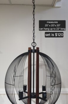 Modern Chandelier & Wall Sconce Set – Black Metal & Wood