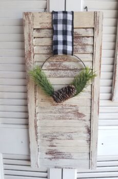 Small Christmas Wreath on Solid Wood Shutter