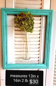 Unique Wall Hanging Vase with Frame – Teal Distressed Finish