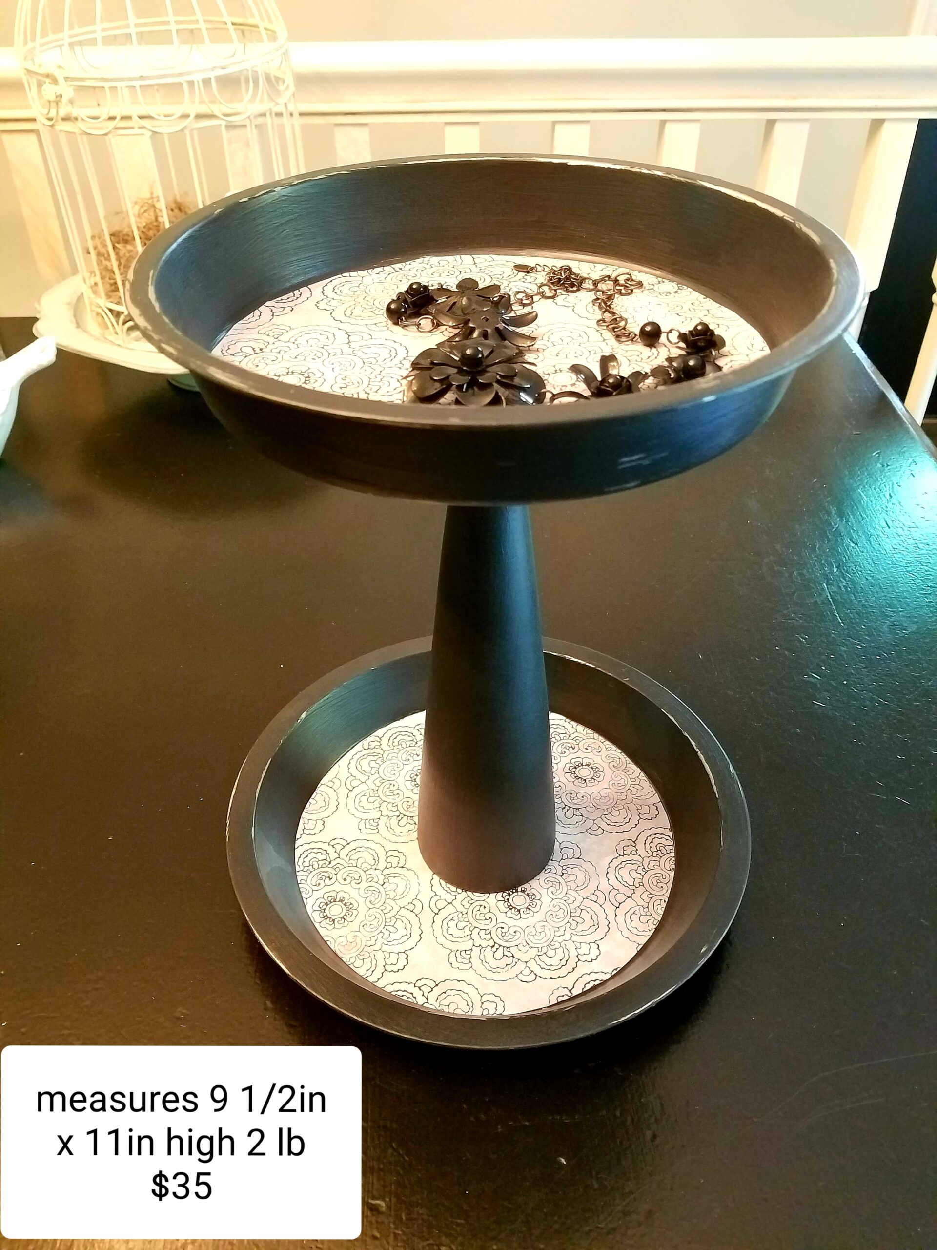 2-Tier Metal & Wood Decorated Pedestal