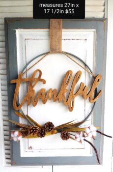'Thankful' Solid Wood Wall Sign with Fall Wreath