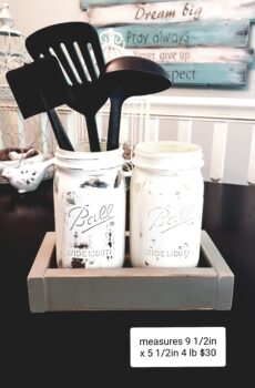 Rustic Mason Jar Set with Wooden Base – Perfect for Utensils or Flowers! | Made in the USA