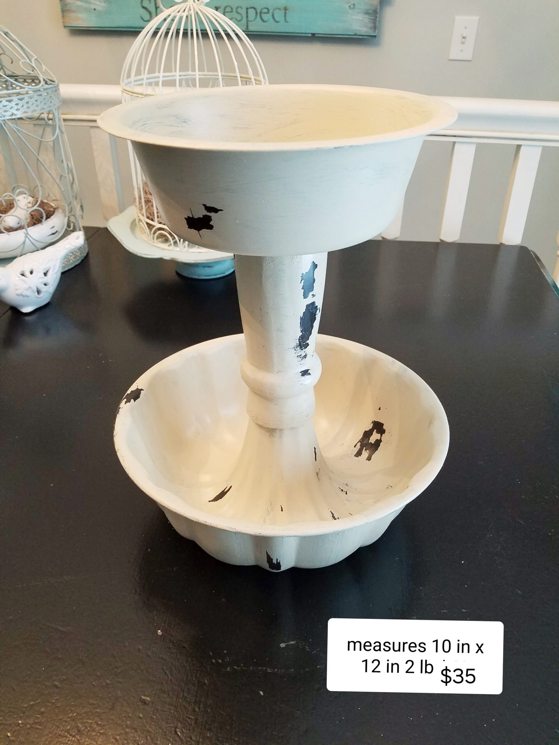 2-Tier Metal & Wood Decorated Pedestal