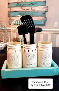 Rustic Mason Jar Set with Wooden Base – Perfect for Utensils or Flowers! | Made in the USA!