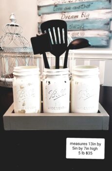 Rustic Mason Jar Set with Wooden Base – Perfect for Utensils or Flowers! | Made in USA!