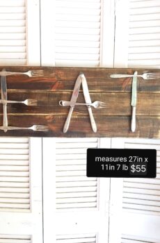 Handcrafted Solid Wood "Eat" Sign – Made with Vintage Silverware | Crafted in the USA!