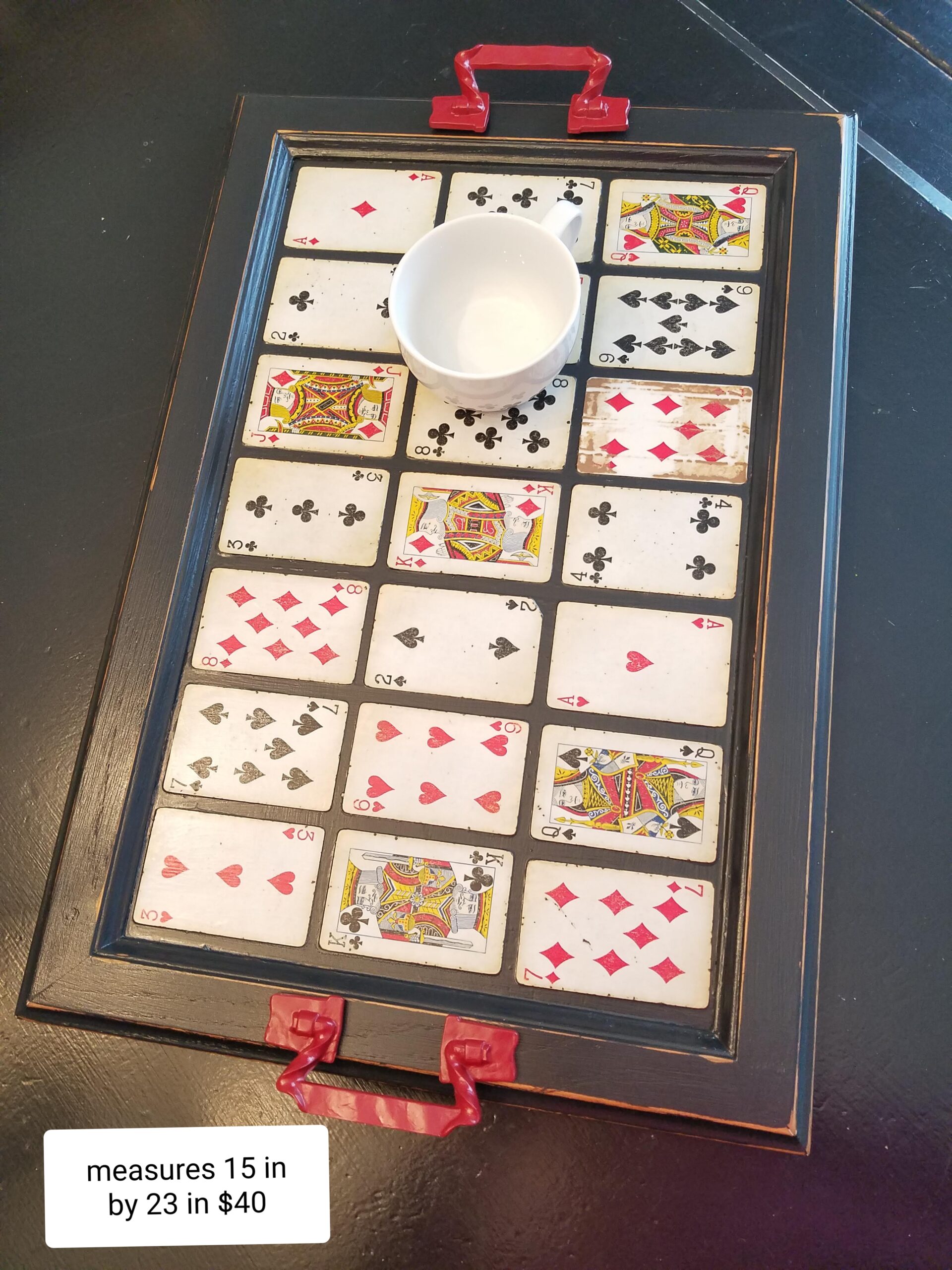 Solid Wood Serving Tray with Vintage Cards - Image 2