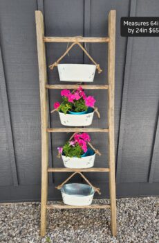 Solid Wood Ladder with Hanging Flowerpots