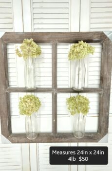 Vintage Window Wall Hanging with Hanging Vases – Farmhouse Style Charm