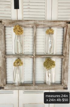Vintage Window Wall Hanging with Hanging Vases – Farmhouse Style Charm