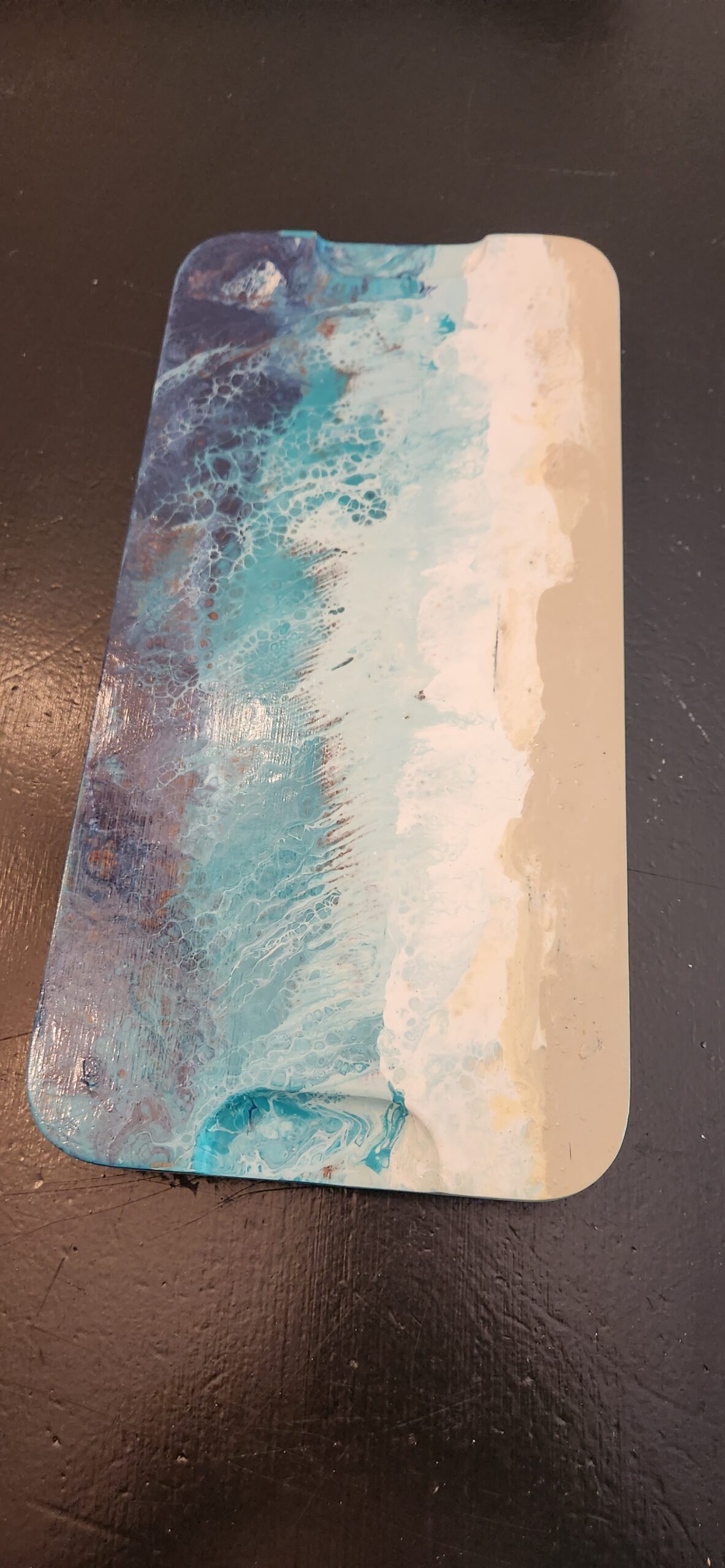 Solid Wood Pedestal – Acrylic Pour Beach & Water Scene - Image 5