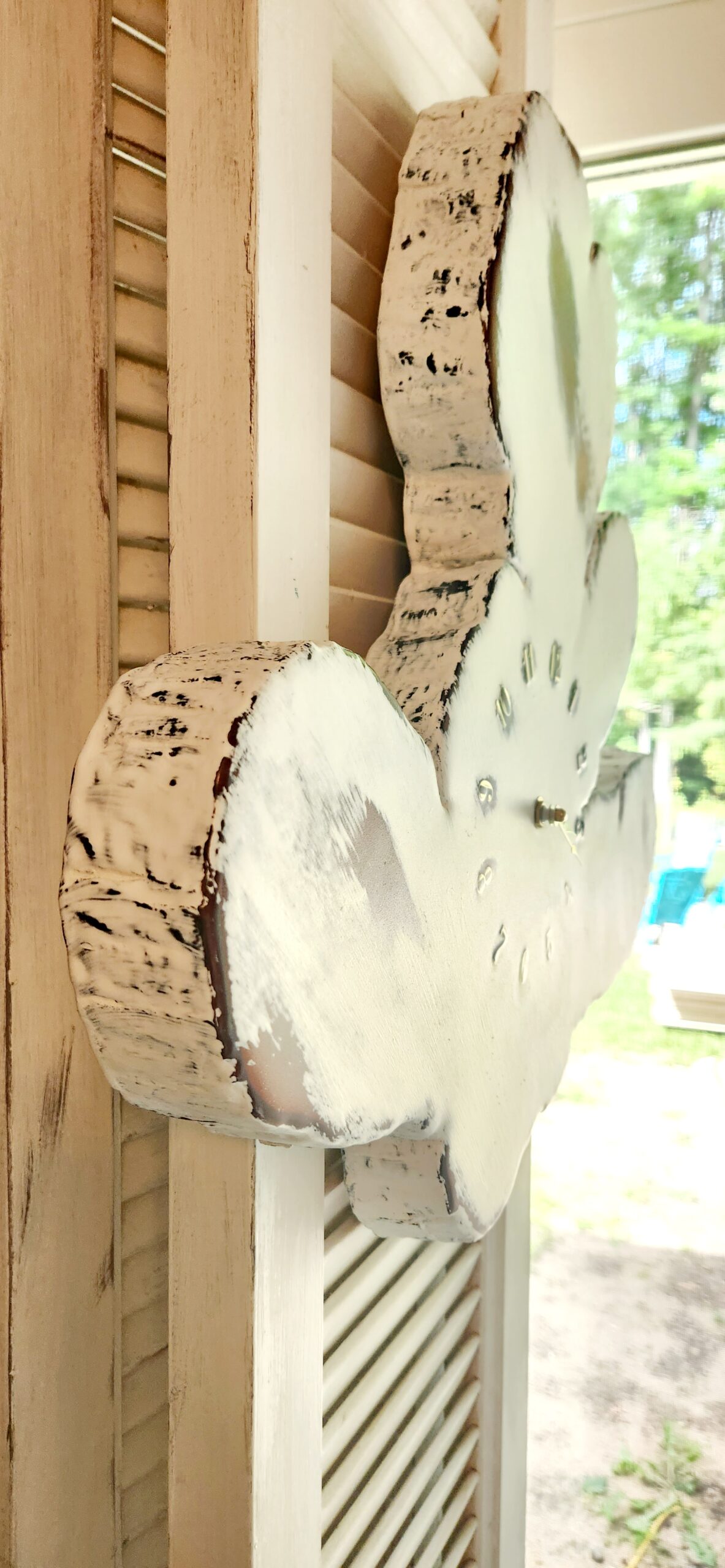 Live Edge Wood Clock – Painted White with Distressed Finish - Image 3