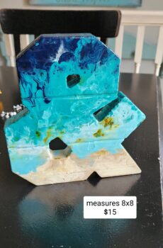 Stunning Acrylic Pour “&” Symbol – Beach & Water Vibes!