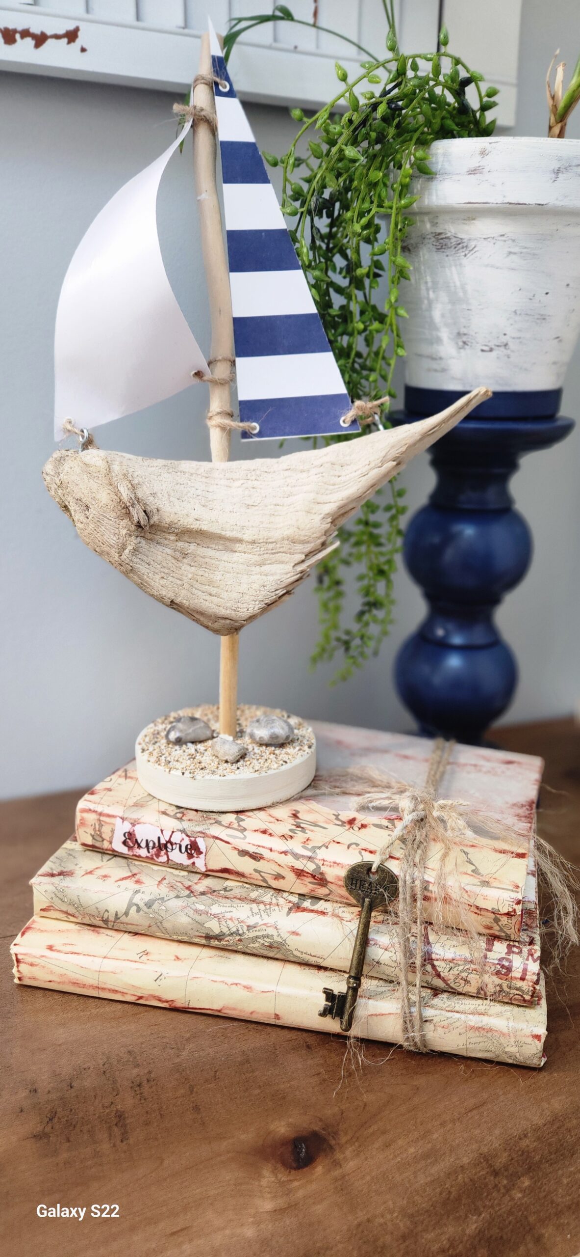Decorative Stacked Books with Nautical Map Charm – Perfect for Coastal Decor! - Image 3
