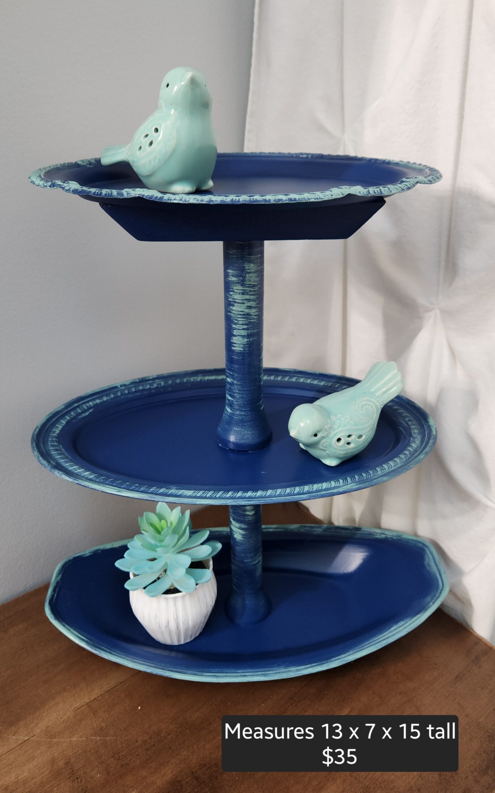 3-Tier Metal & Wood Decorated Pedestal