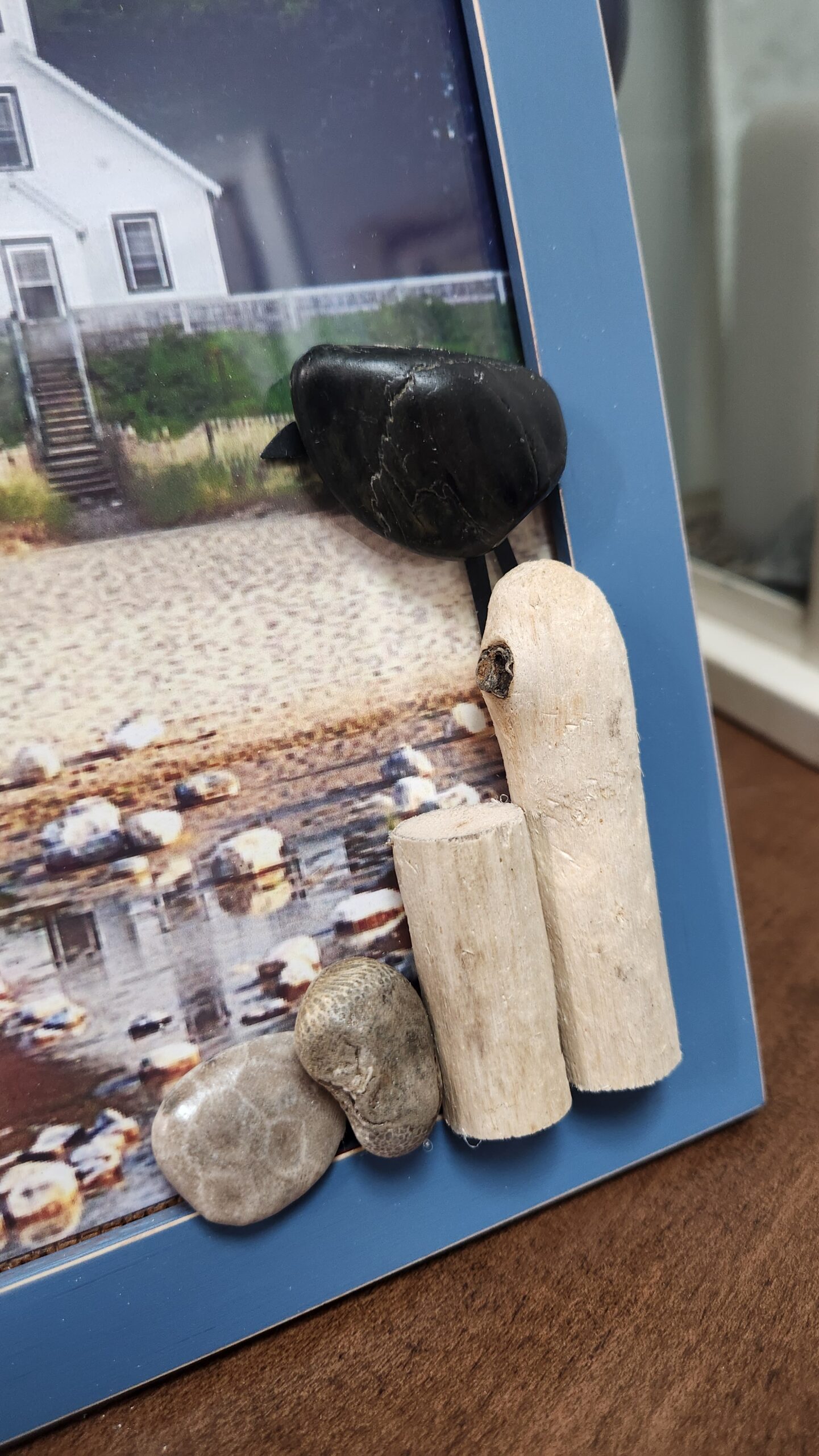 Coastal Picture Frame with Old Mission Point Lighthouse & Driftwood Art - Image 2