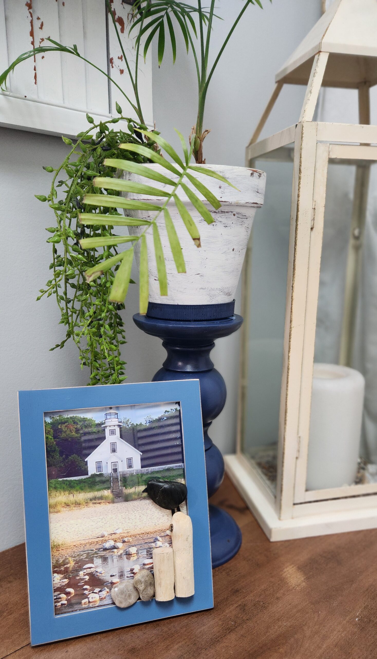 Coastal Picture Frame with Old Mission Point Lighthouse & Driftwood Art - Image 4