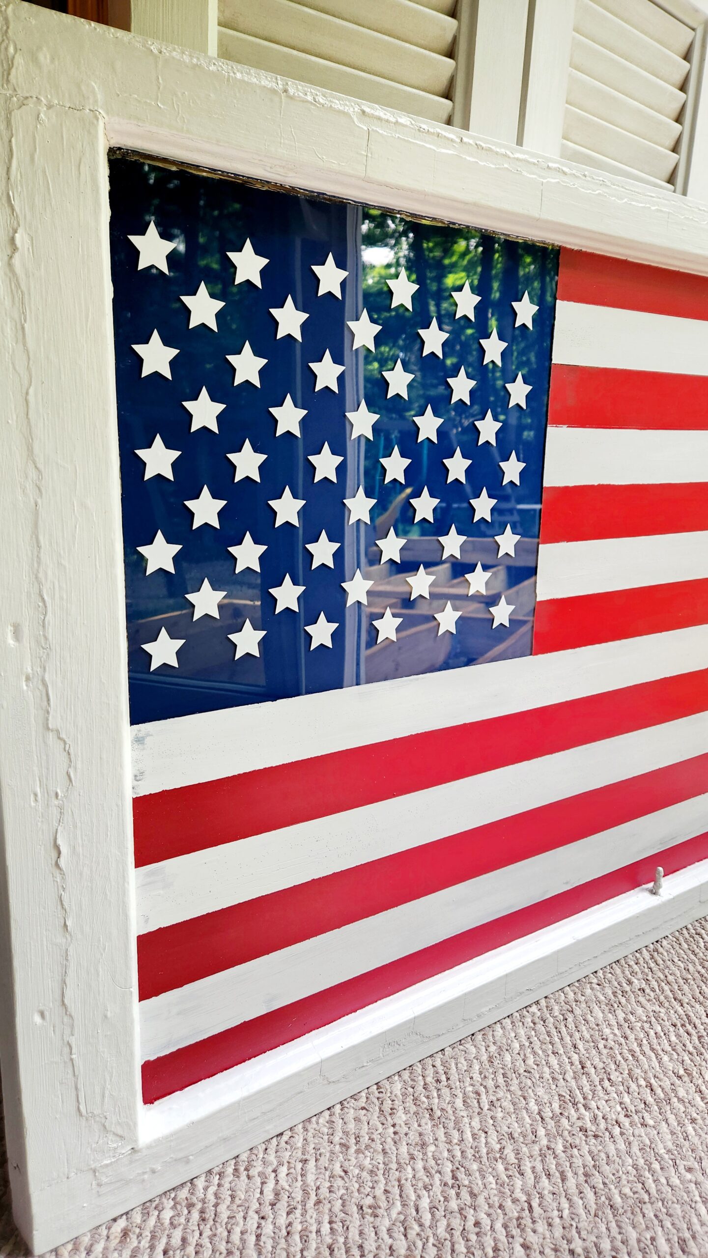 Hand-Painted USA Flag on Antique Window – A True Patriotic Treasure! - Image 2