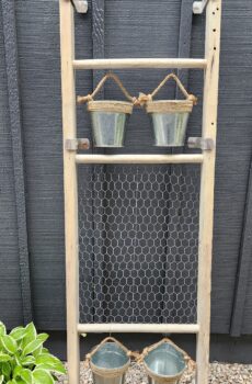 Solid Wood Ladder with Hanging Flowerpots & Chicken Wire