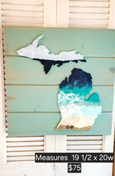 Acrylic Pour Michigan Beach Painting with Sand & Rocks – Coastal Charm!