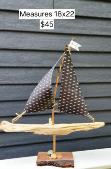 Handcrafted Sailboat Figurine with Michigan Flag – A Unique Driftwood Creation