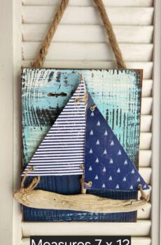 Water Scene Wall Art with Driftwood Sailboat