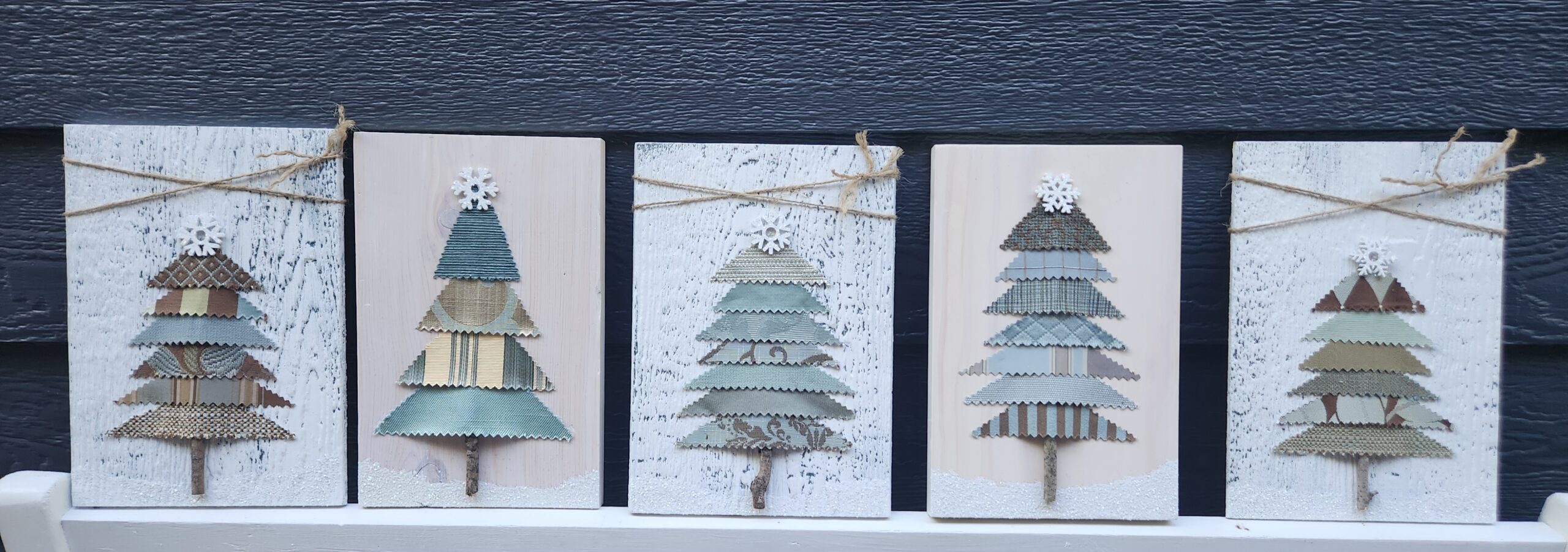 Shabby Chic Blue & Brown Fabric Christmas Tree Wall Hanging (5 Options) - Image 2