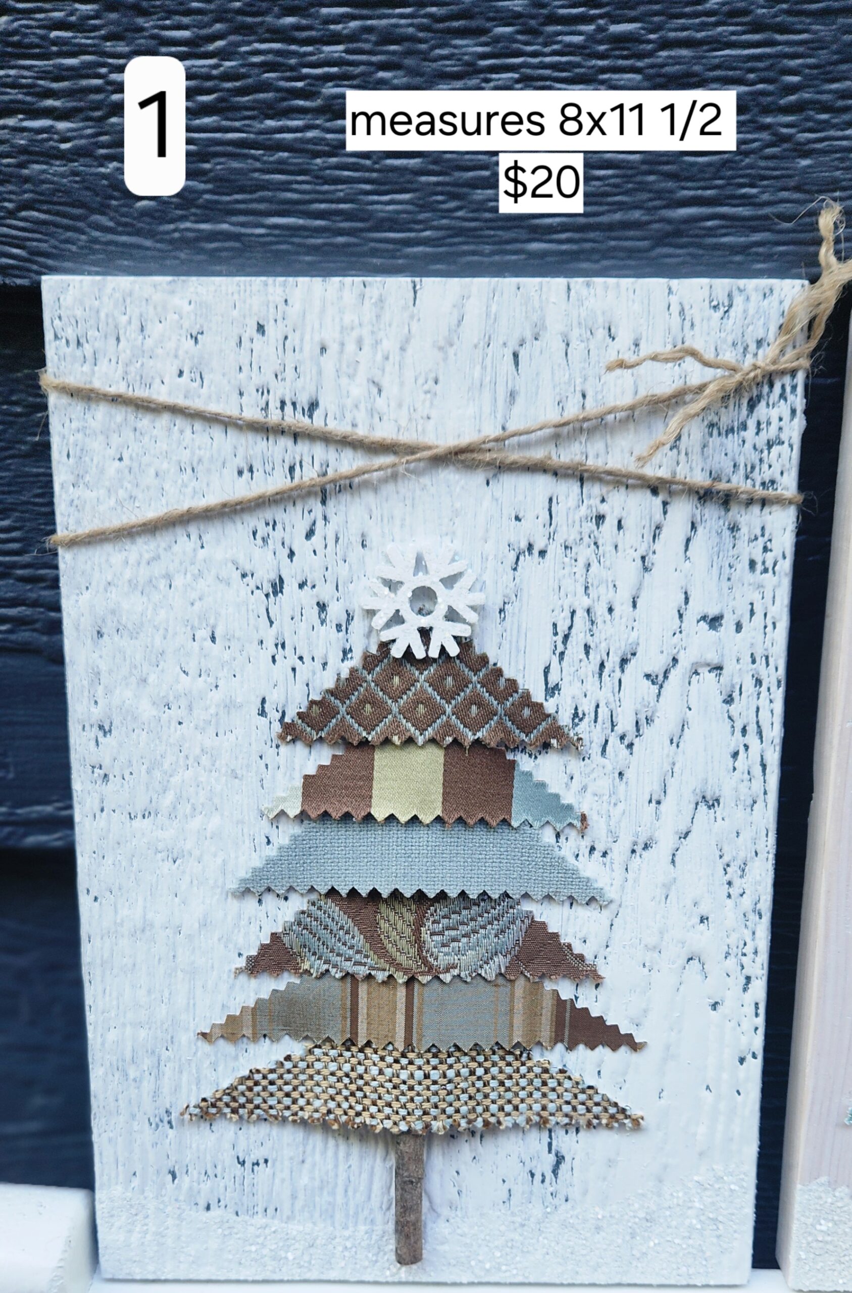 Shabby Chic Blue & Brown Fabric Christmas Tree Wall Hanging (5 Options)