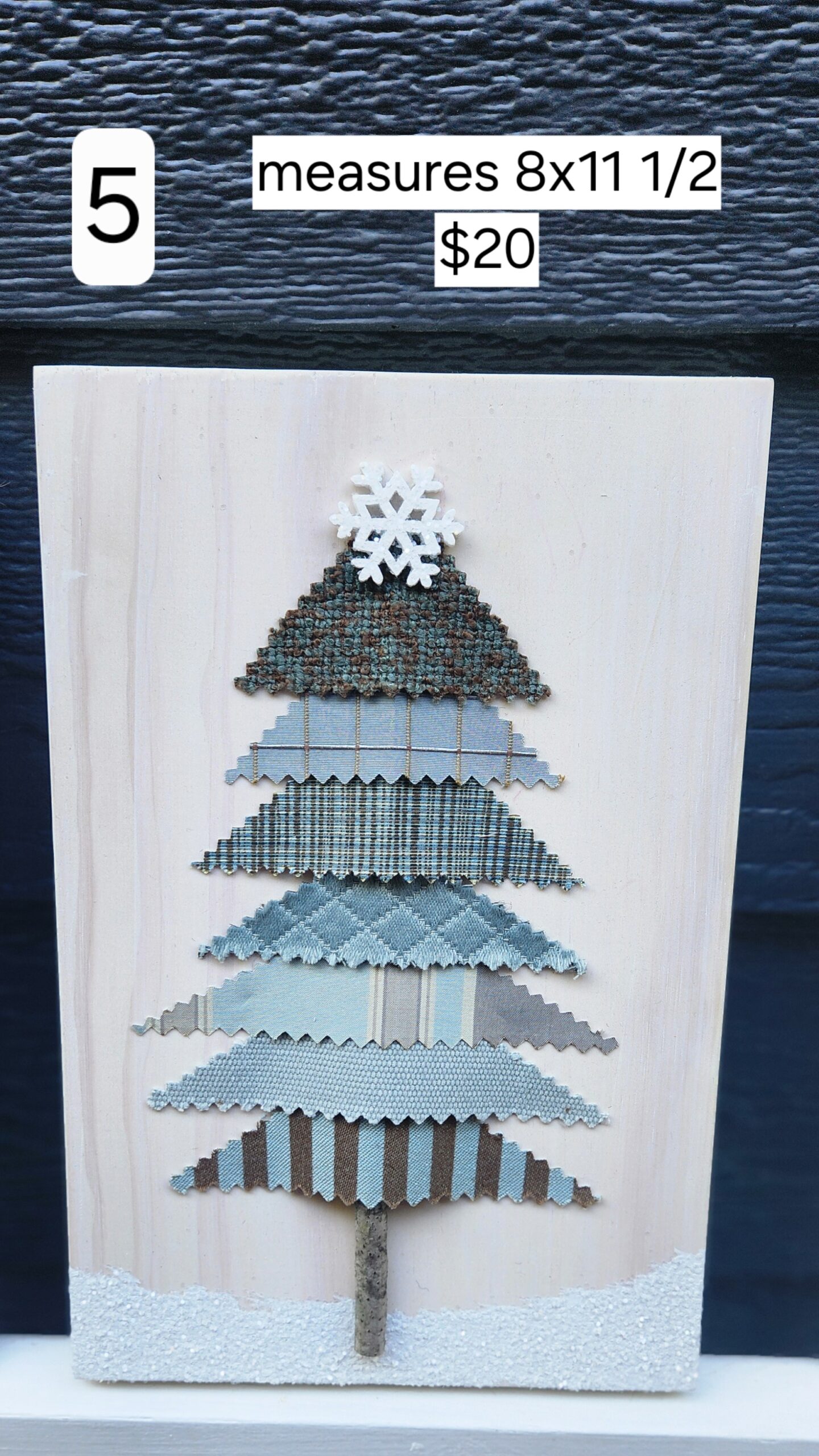 Shabby Chic Blue & Brown Fabric Christmas Tree Wall Hanging (5 Options) - Image 6