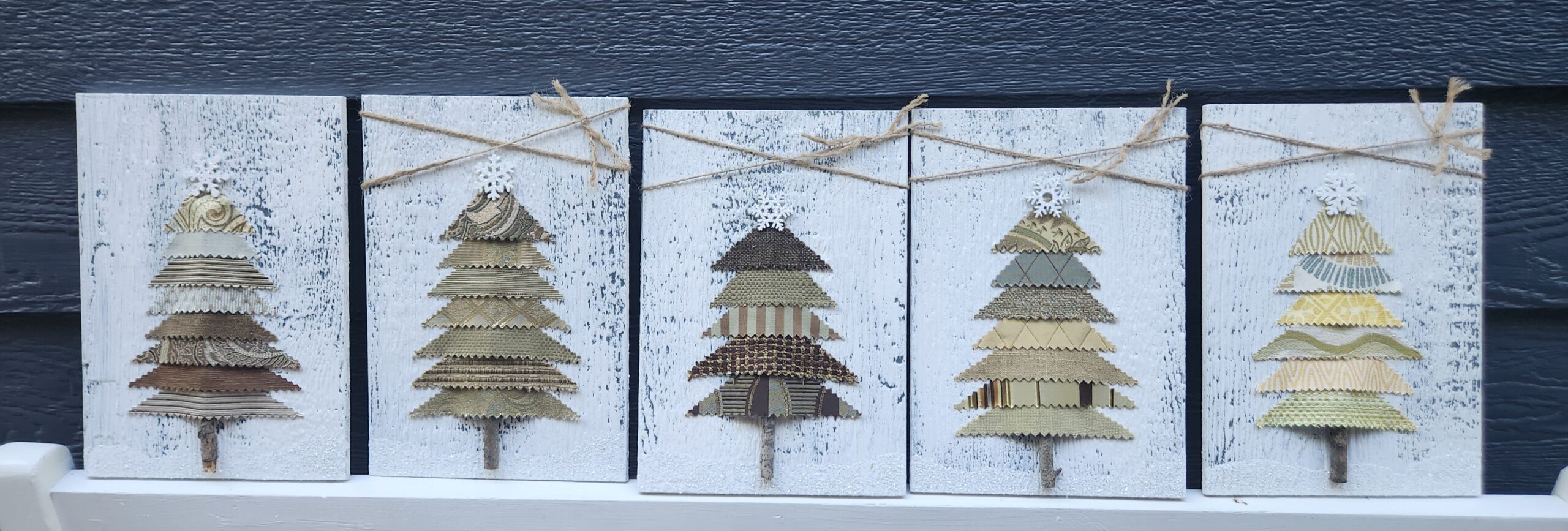 Shabby Chic Yellow & Brown Fabric Christmas Tree Wall Hanging (5 Options) - Image 2