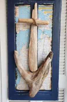 Driftwood Anchor with Michigan Map – Coastal Nautical Decor