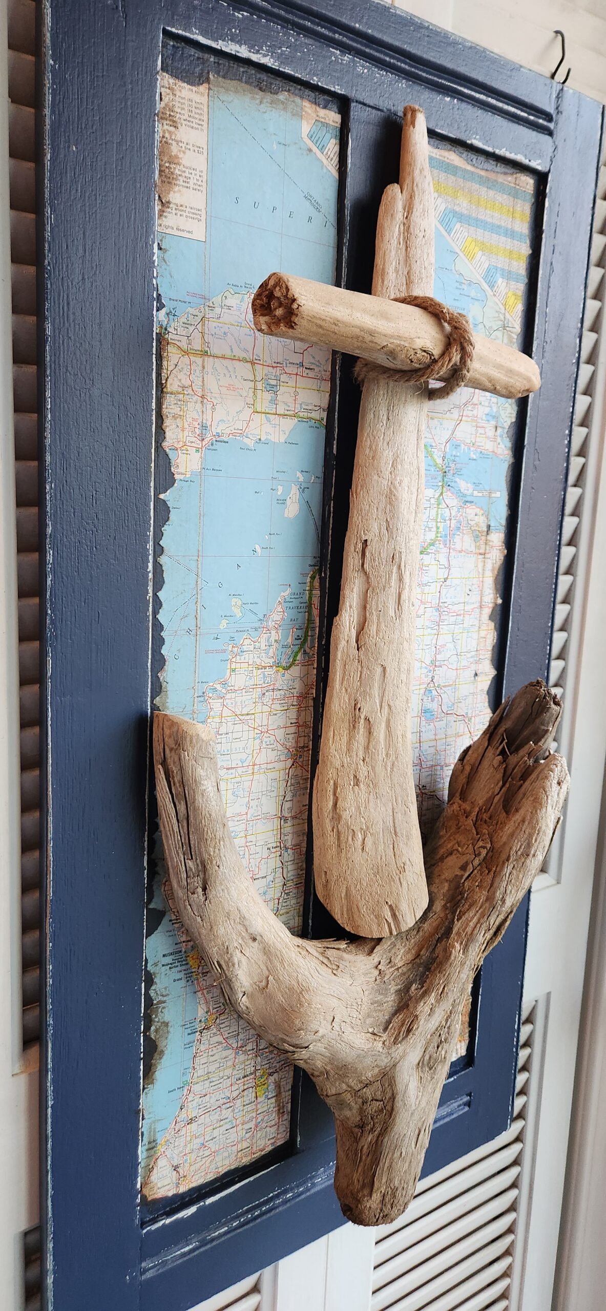 Driftwood Anchor with Michigan Map – Coastal Nautical Decor - Image 2