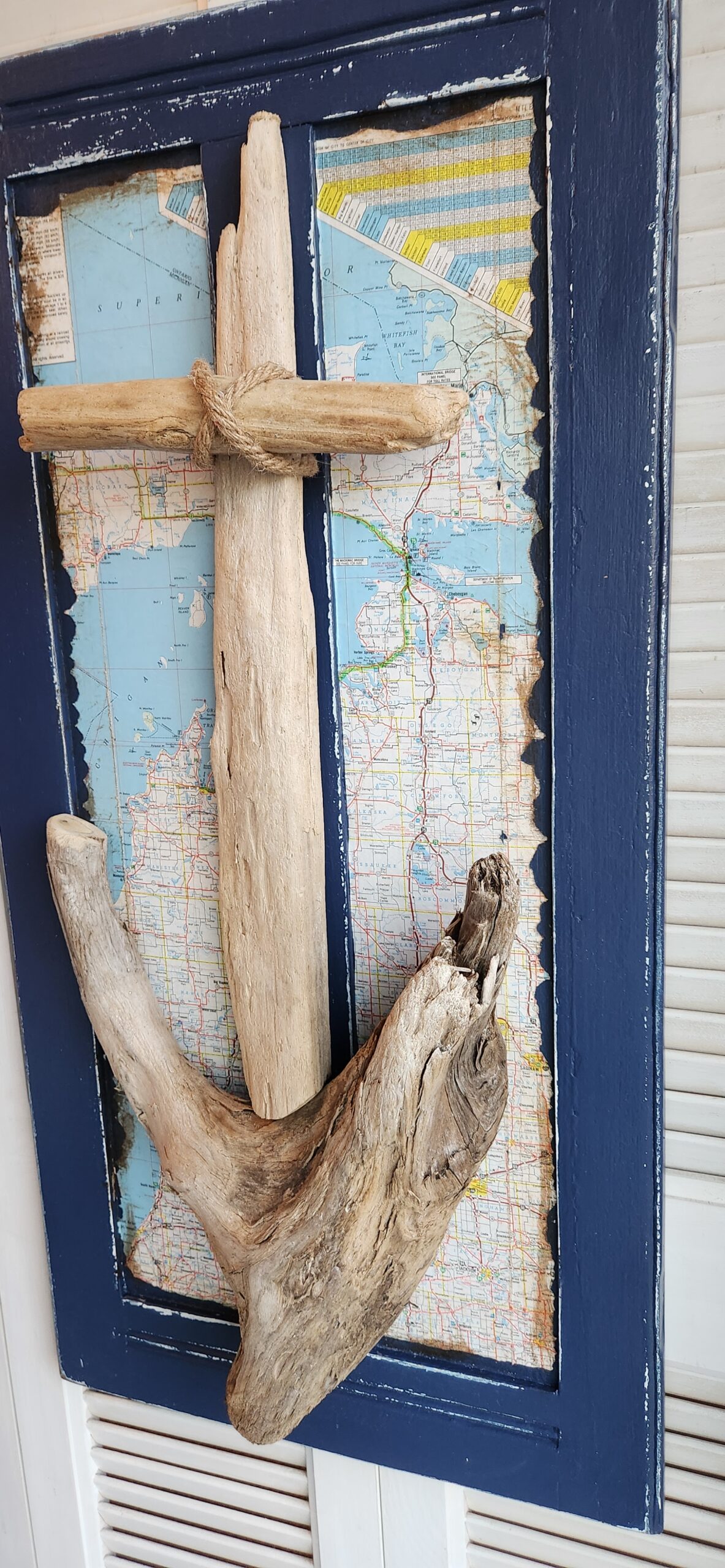 Driftwood Anchor with Michigan Map – Coastal Nautical Decor - Image 3