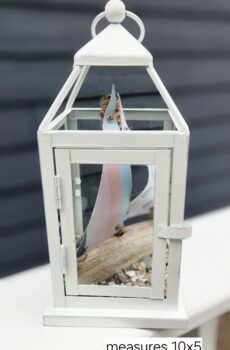 Lantern with Driftwood Sailboat & Beach Stones