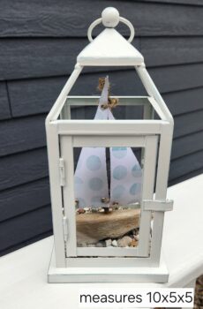 Lantern with Driftwood Sailboat & Beach Stones