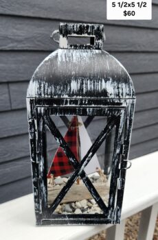 Lantern with Driftwood Sailboat, Beach Stones & Traverse City Flag