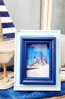 Blue & Teal 3x5 Wall Hanging Picture Frame with Betsie Lighthouse Photo – Coastal Elegance!