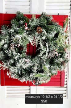 Christmas Lighted Wreath on Red Shutters