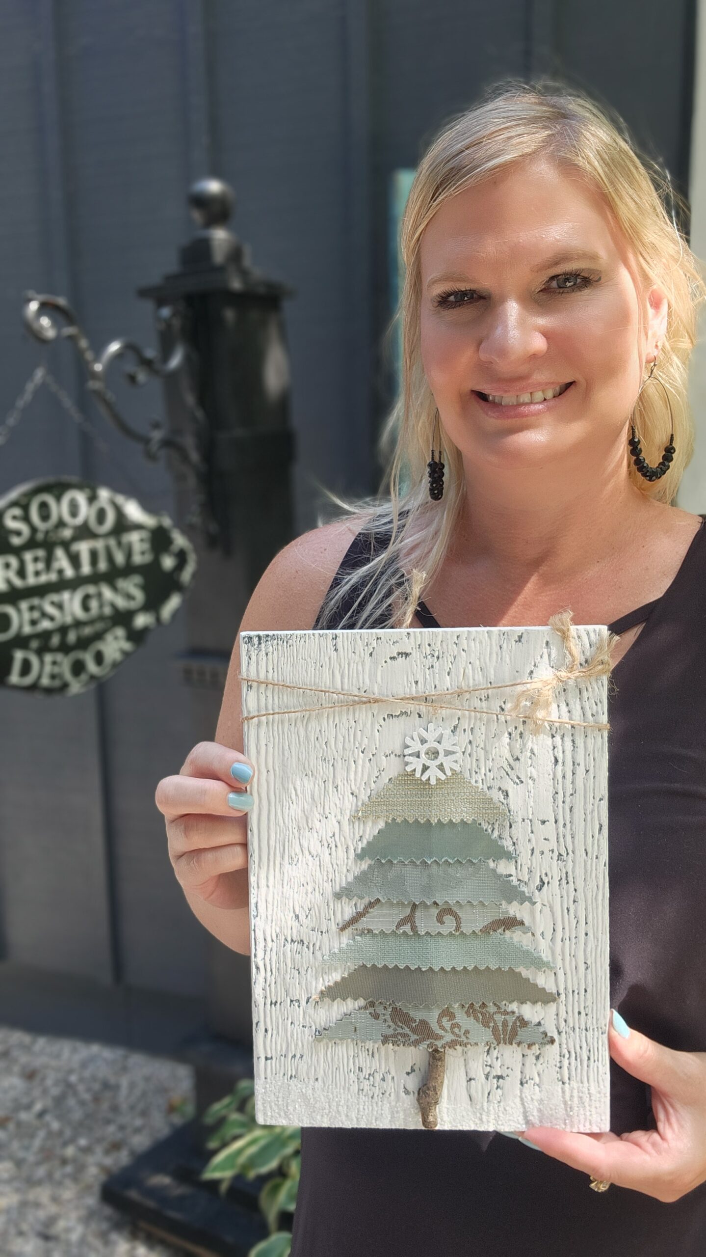 Shabby Chic Blue & Brown Fabric Christmas Tree Wall Hanging (5 Options) - Image 8