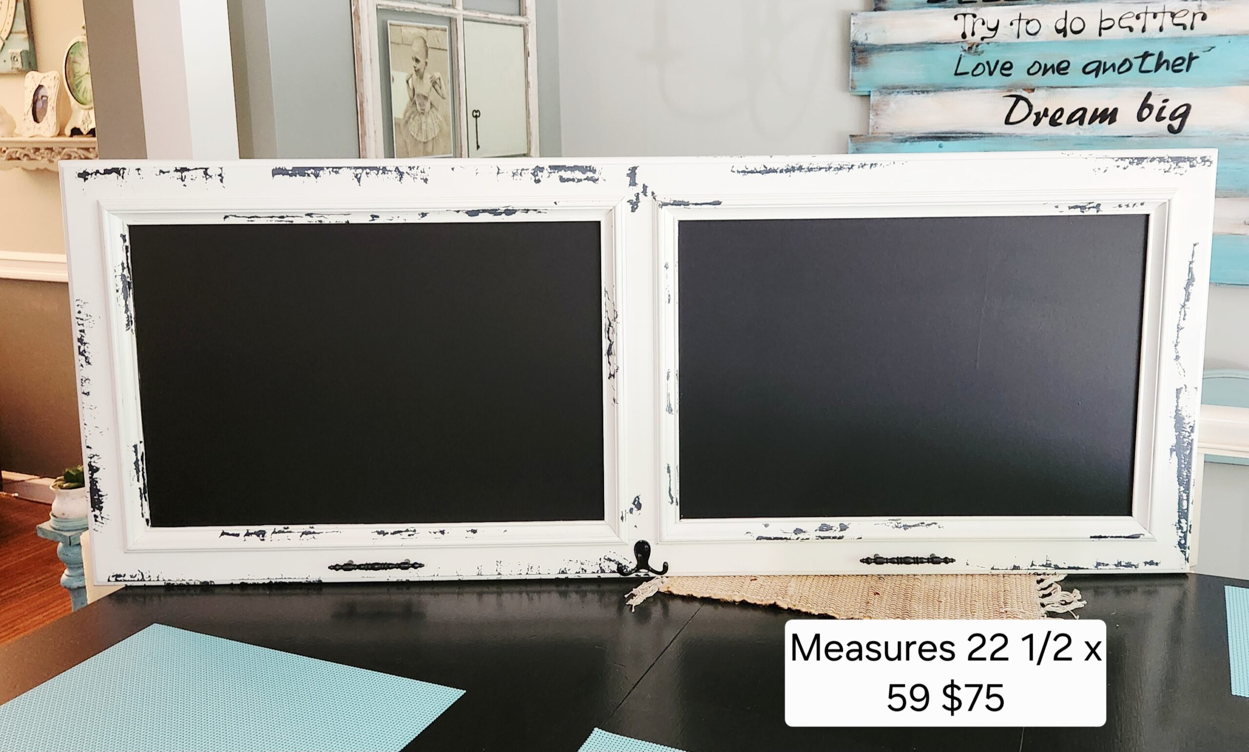 Solid Wood Chalkboard with Garment Rack & Key Hooks – Perfect Wall Hanging!