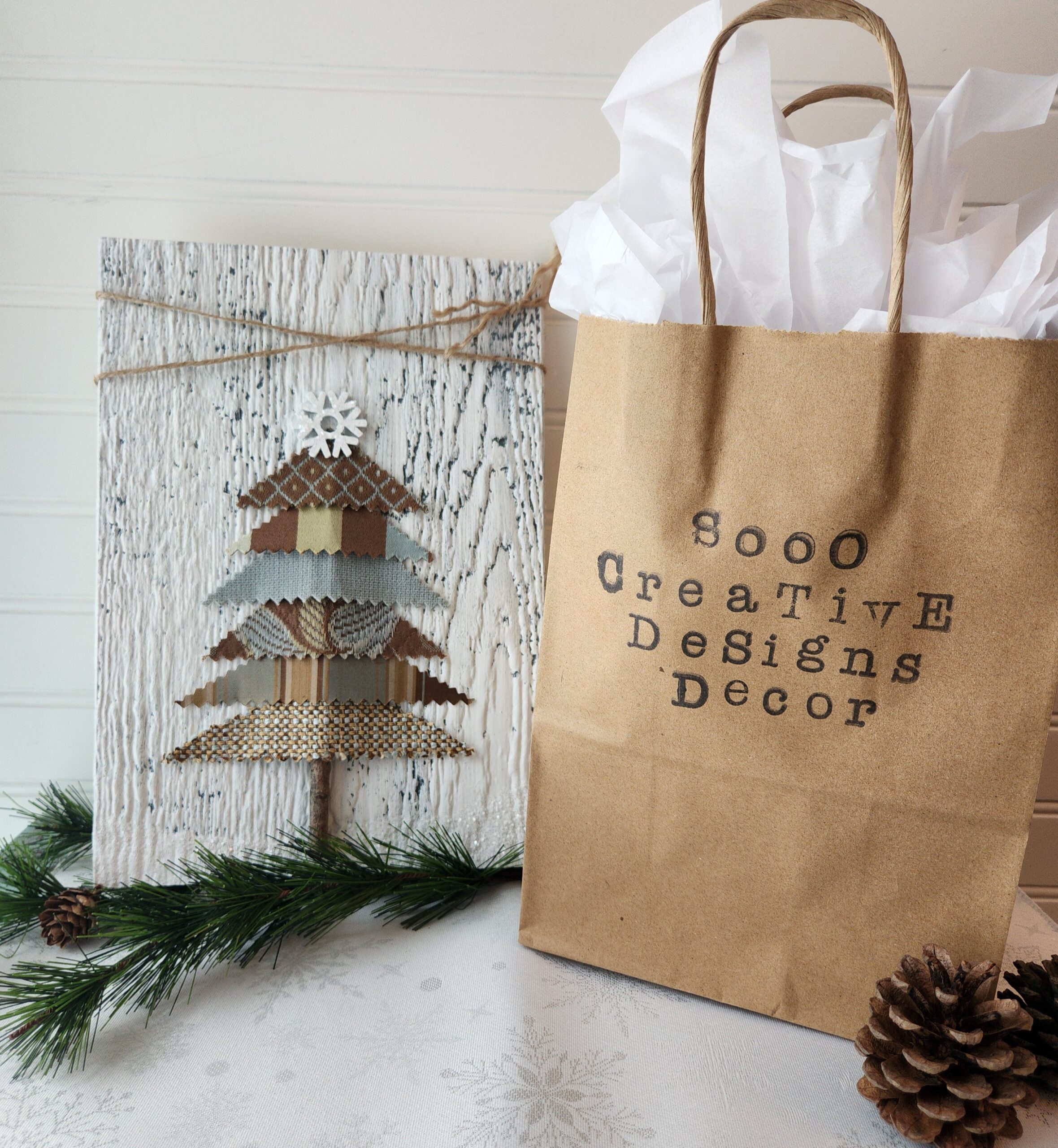Shabby Chic Blue & Brown Fabric Christmas Tree Wall Hanging (5 Options) - Image 9