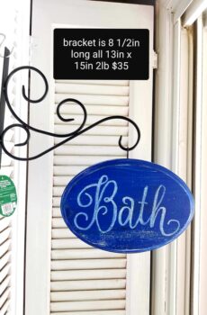 Solid Wood Blue Bath Sign with Black Hook | Crafted in the USA