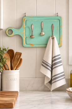 Unique Towel Holder – Crafted from a Solid Wood Cutting Board & Spoons | Crafted in the USA!