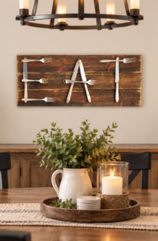 Handcrafted Solid Wood "Eat" Sign – Made with Vintage Silverware | Crafted in the USA!