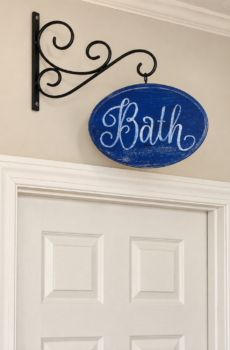 Solid Wood Blue Bath Sign with Black Hook | Crafted in the USA
