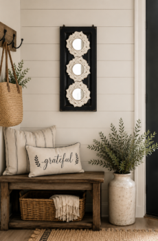 Solid Wood Back with White Mirrors Wall hanging