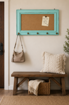 Solid Wood Corkboard & Garment Rack – Stylish Wall Hanging!