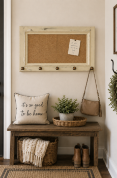 Solid Wood Corkboard with Garment Rack – Stylish Wall Hanging!