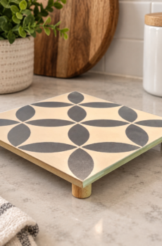 Handcrafted Tile Trivet/Pedestal with Wooden Feet | Crafted in the USA!